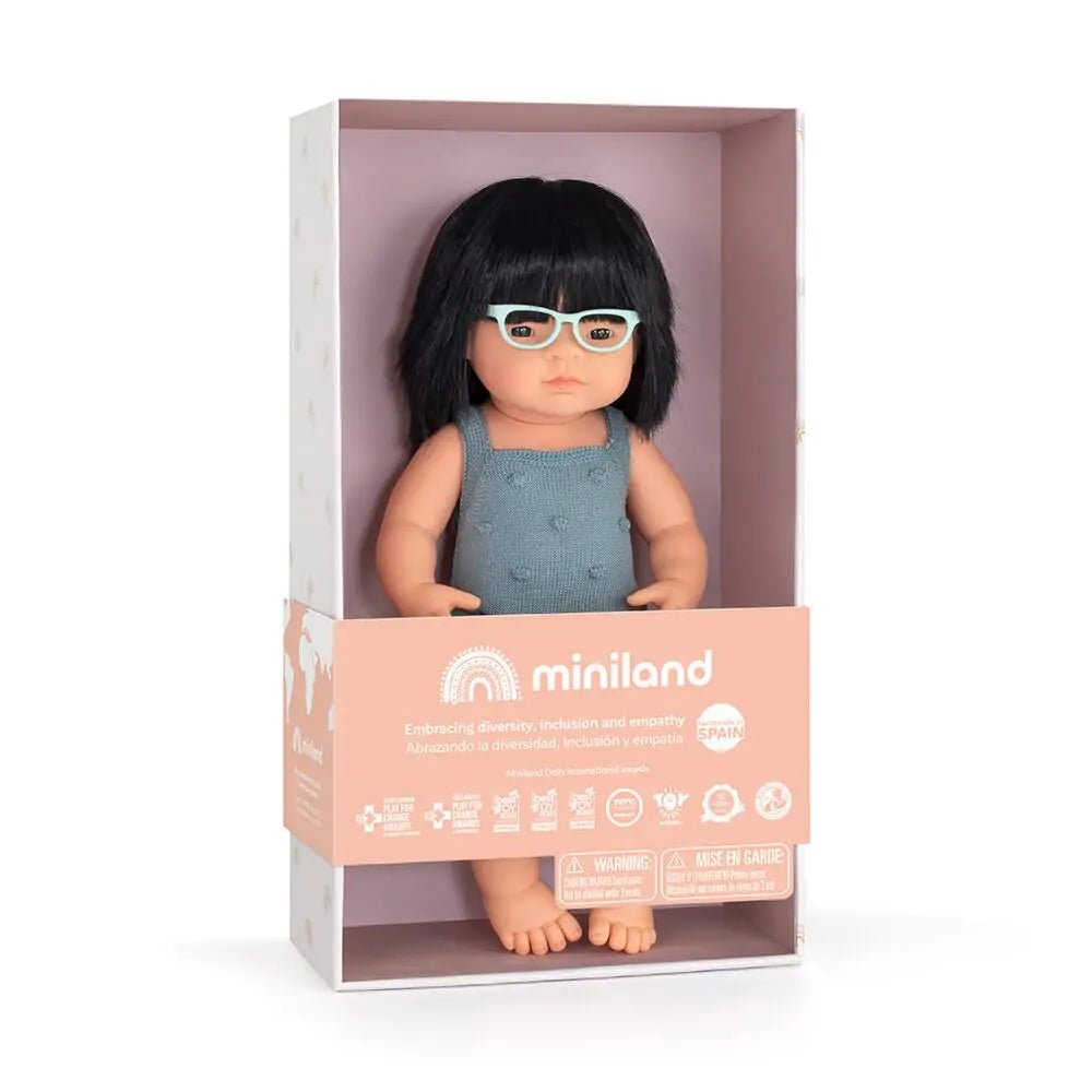 Baby Doll Asian Girl with Glasses 38 cm Lead Romper - Koko-Kamel.com