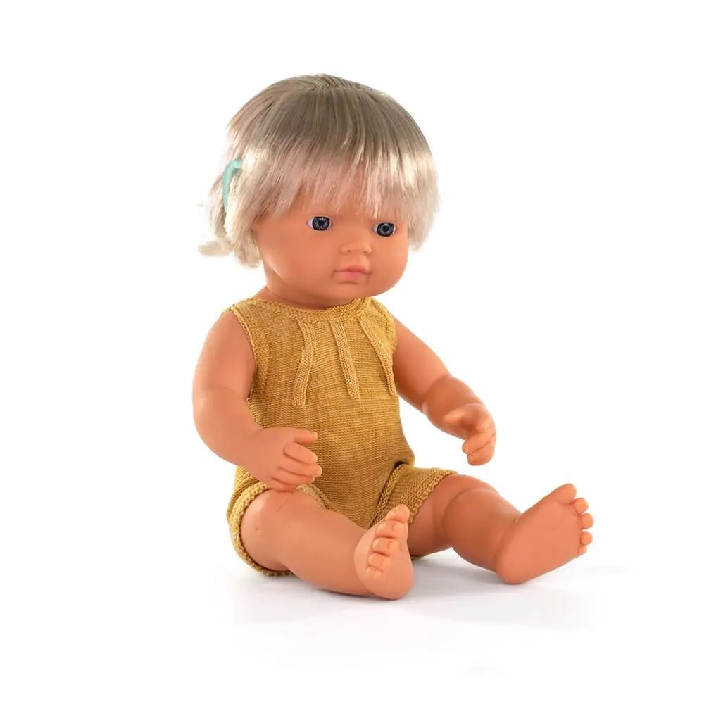 Caucasian Girl Hearing implant 38cm Ochre romper - Koko-Kamel.com