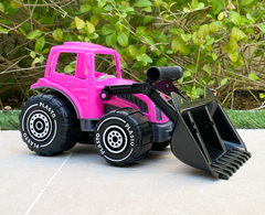 Tractor with frontloader, 32cm, pink