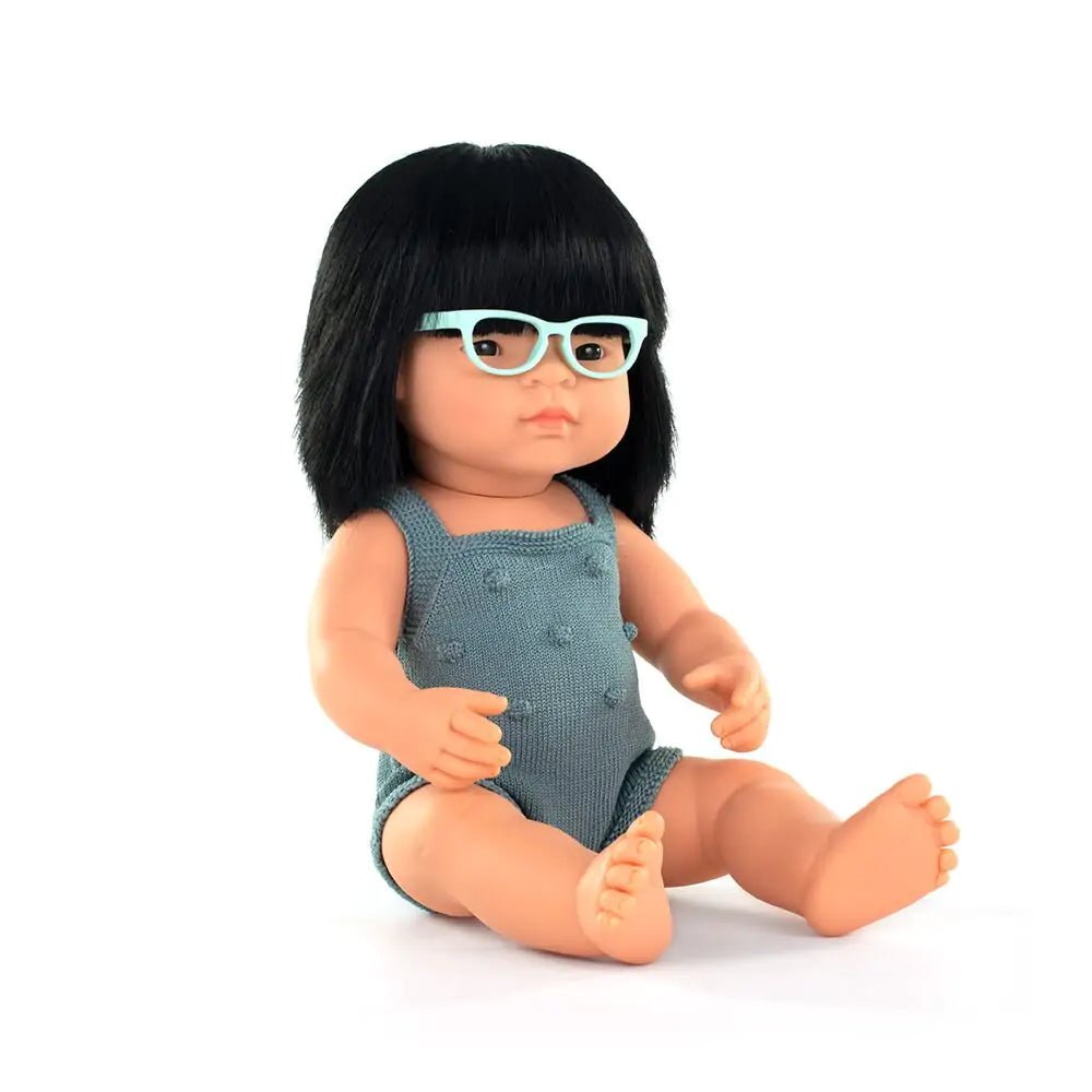 Baby Doll Asian Girl with Glasses 38 cm Lead Romper - Koko-Kamel.com