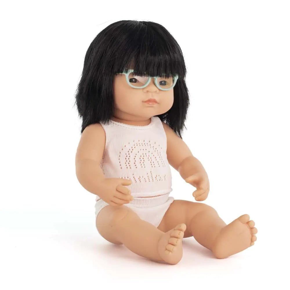 Baby Doll Asian Girl with Glasses 38 cm - Koko-Kamel.com