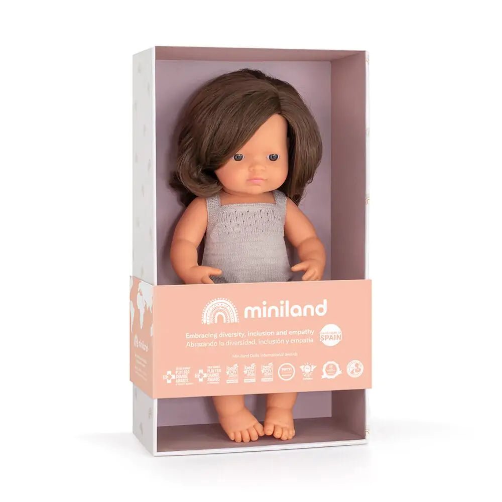 Baby Doll Brunette Girl 38 cm Grey Romper - Koko-Kamel.com