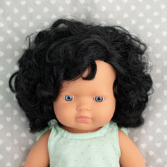 Baby doll caucasian curly black hair girl 38cm - Koko-Kamel.com