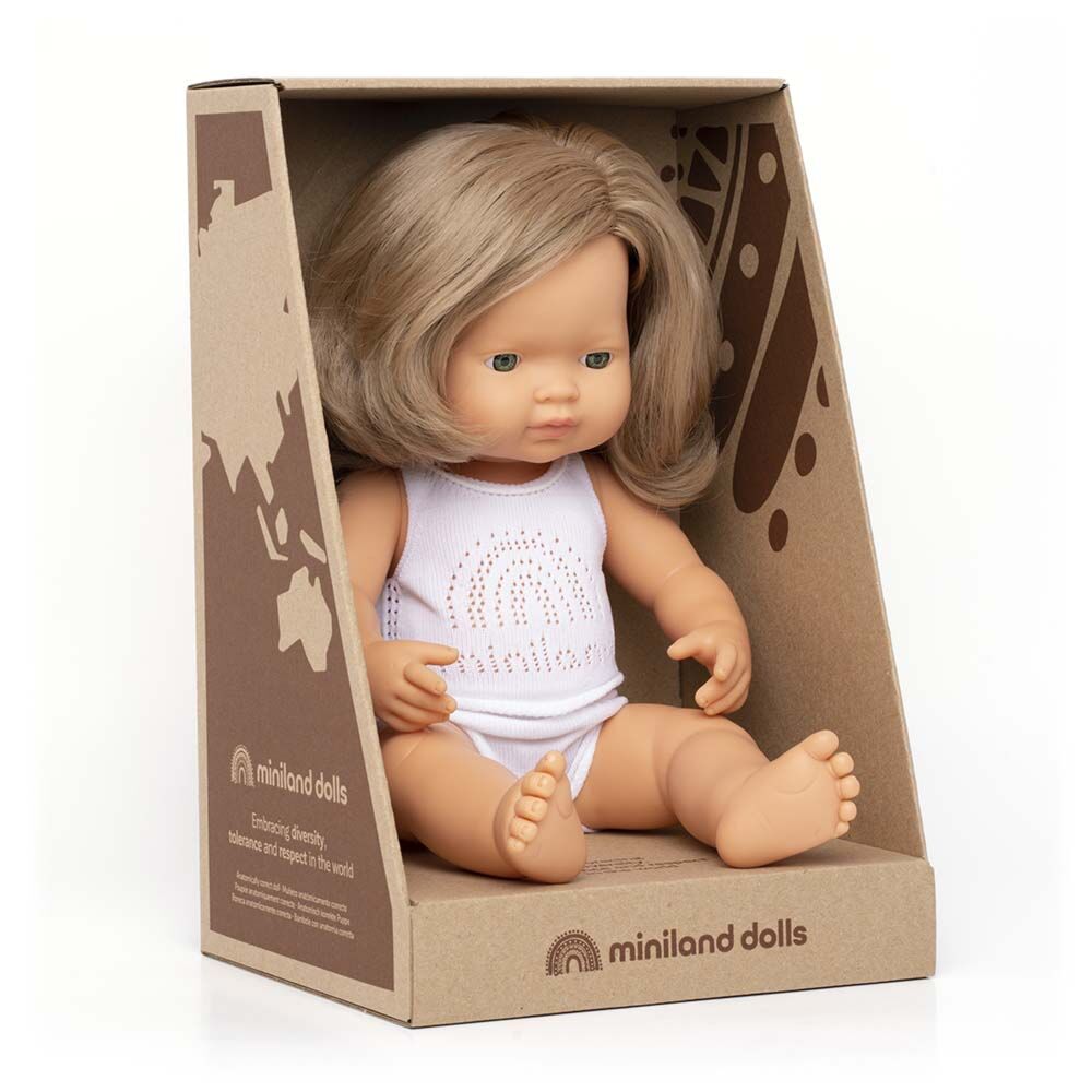 Baby doll caucasian dark blonde girl 38 cm - Koko-Kamel.com