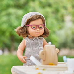 BABY DOLL CAUCASIAN GIRL WITH DOWN SYNDROME WITH GLASSES 38CM - Koko-Kamel.com