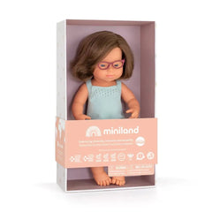 Caucasic girl with Down Syndrom and glasses, 38cm w/clothing - Koko-Kamel.com