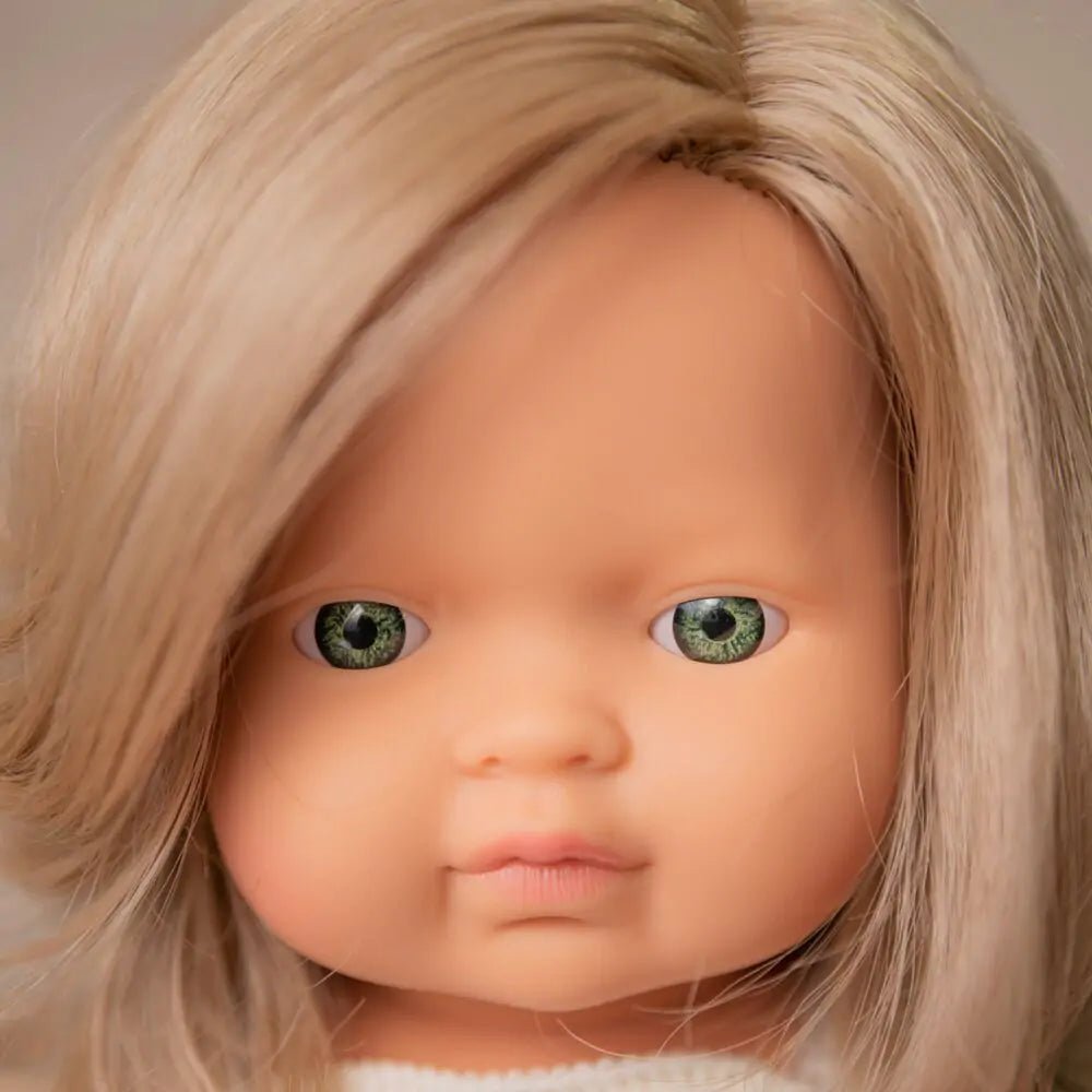 Doll caucasian dark blonde girl 38 cm Ecru Romper - Koko-Kamel.com