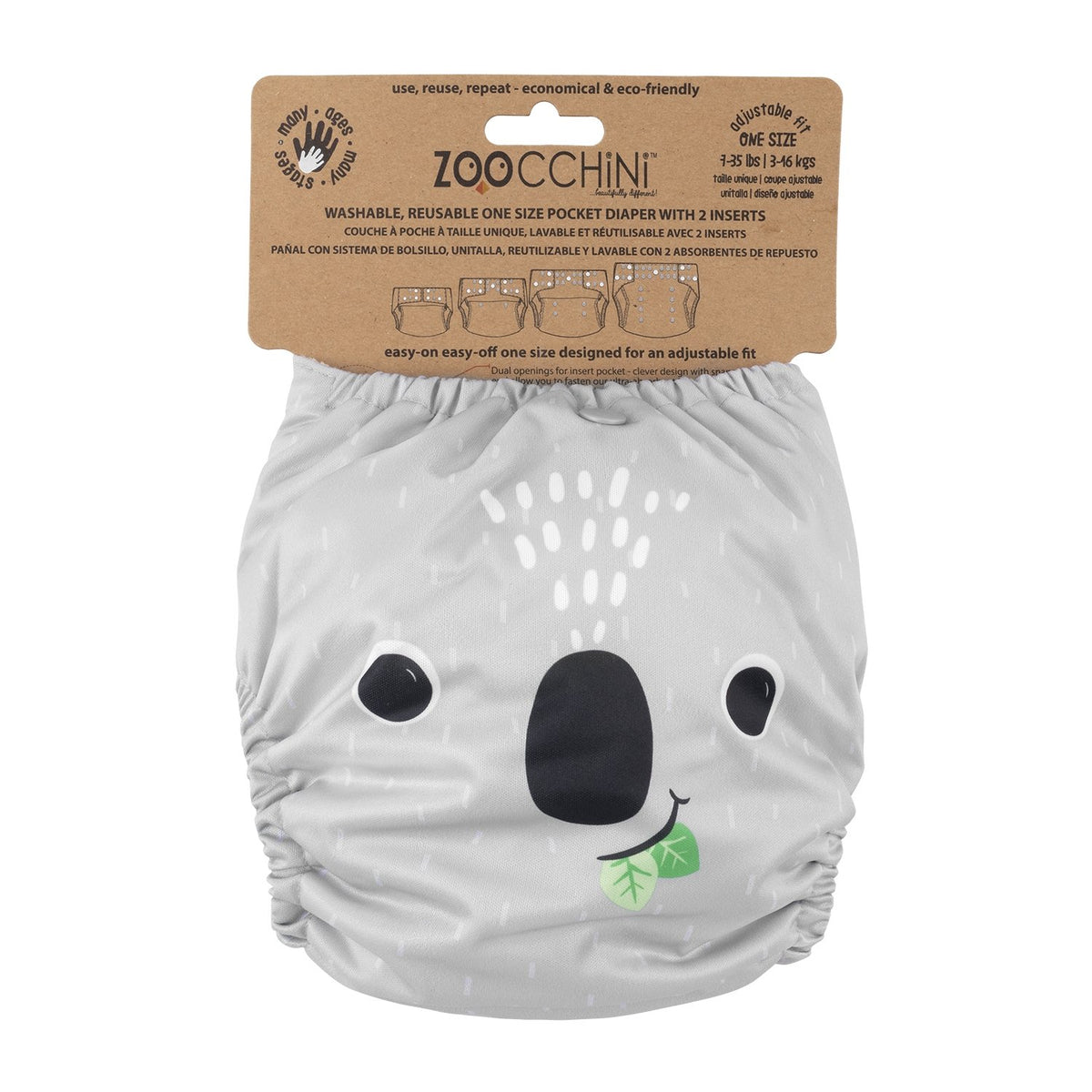 Reusable Cloth Pocket Diapers + 2 inserts - Koala - Koko-Kamel.com