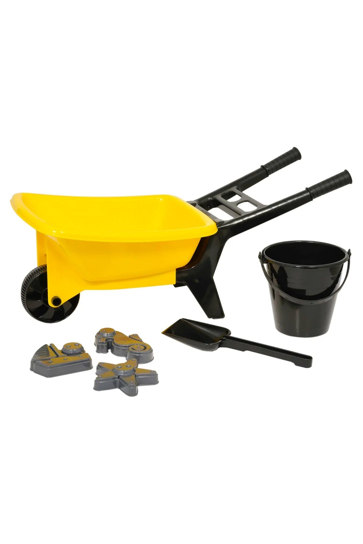 Wheelbarrow with sand toys, 6 parts, yellow - Koko-Kamel.com